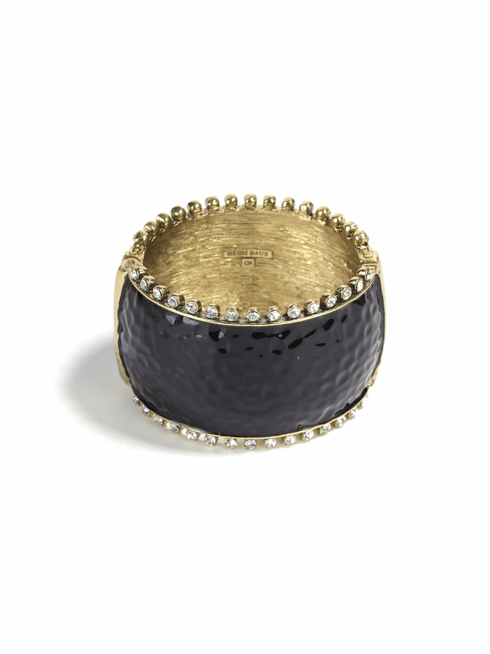 Heidi Daus Gold-Tone Black Enamel Cuff Bracelet with Crystal Trim